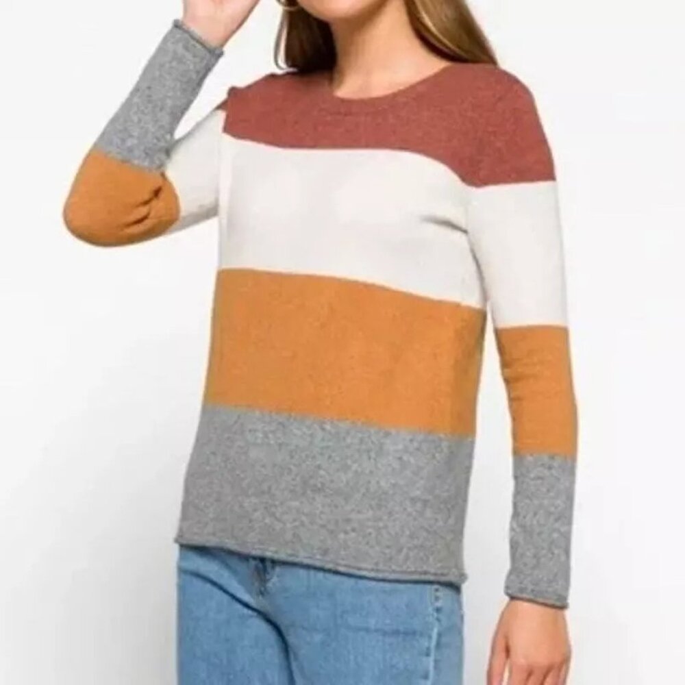 Pinque Gina Sweater W XL Brown Stripe Pullover Cozy Soft Casual Career Comfort